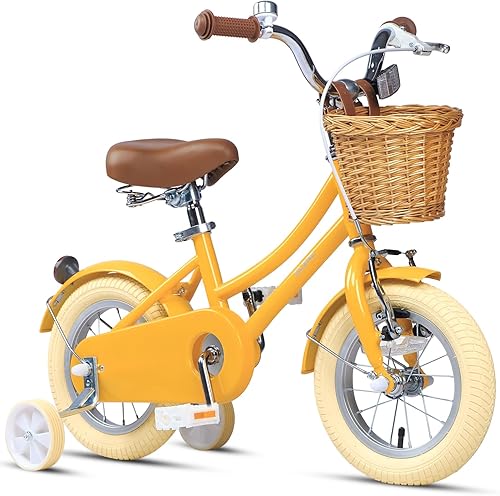 Miniatura 16 de Glerc Little Molly - Bicicleta de crucero retro para niños de 2 a 13 años de edad con cesta de mimbre y ruedas de entrenamiento/soporte, varios