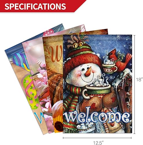 Miniatura 4 de Anley Bandera de jardín de doble cara, juego de banderas de jardín de temporada, serie de 4 estaciones, primavera, verano, otoño, invierno, banderas