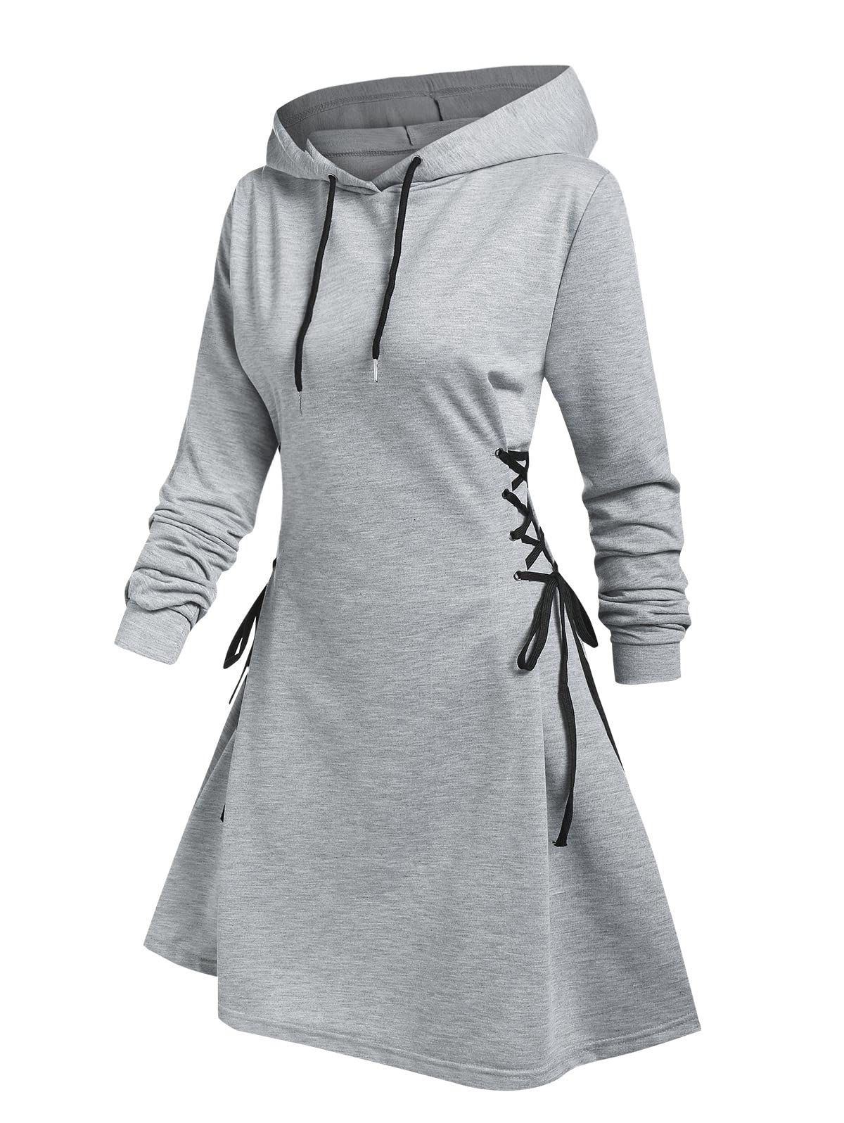 Casual Donne Manica Lunga Autunno Abito Coulisse Pizzo Mini Felpa Con Cappuccio Vestito Vestidos Femme Gotico Moda Streetwear