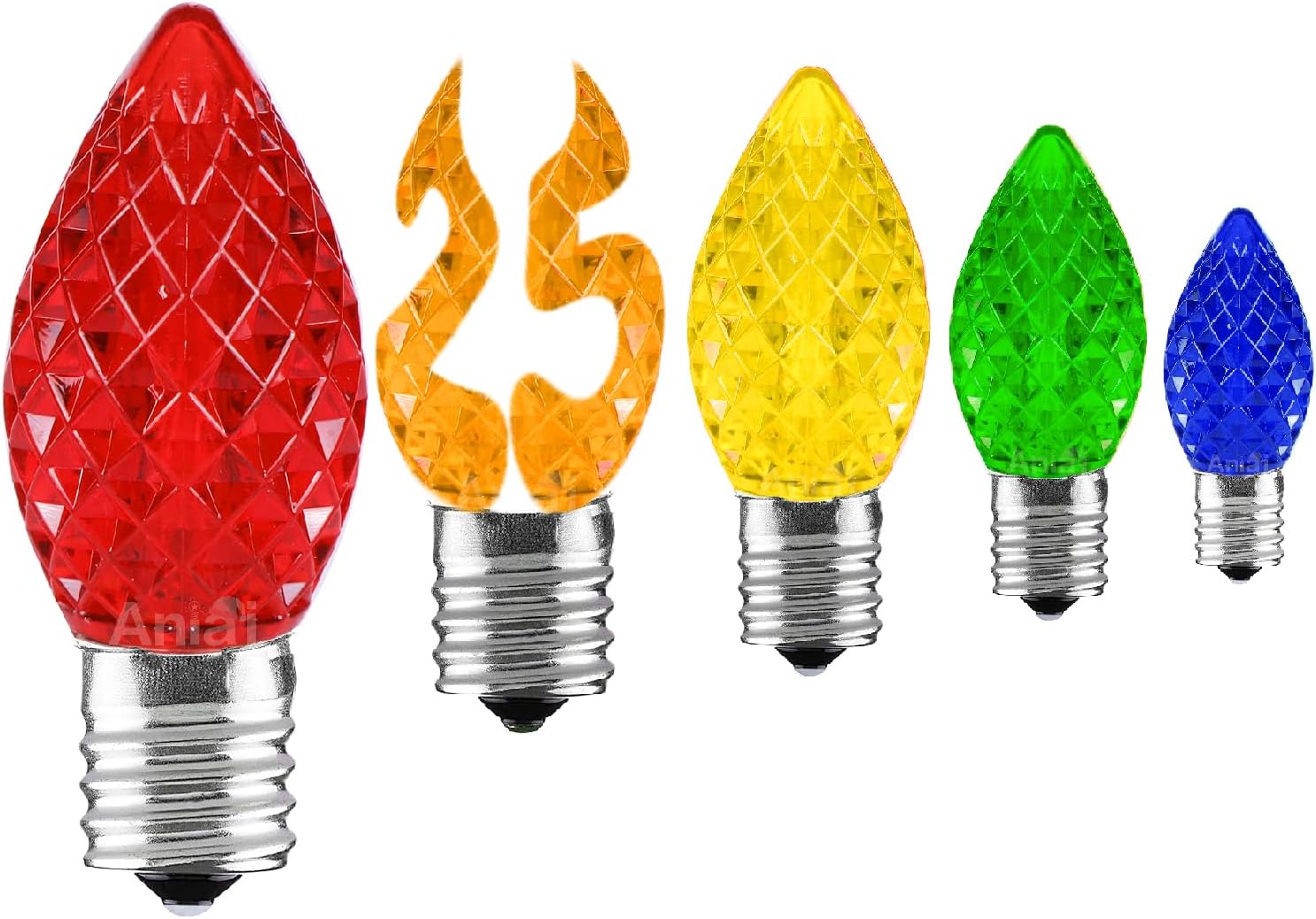 25PCS C7 Led Christmas Light Bulbs - C7 Led Bulbs with E12 Base Sockets Replacement Bulbs for Outdoor String Lights - Commercial Grade Multicolored
