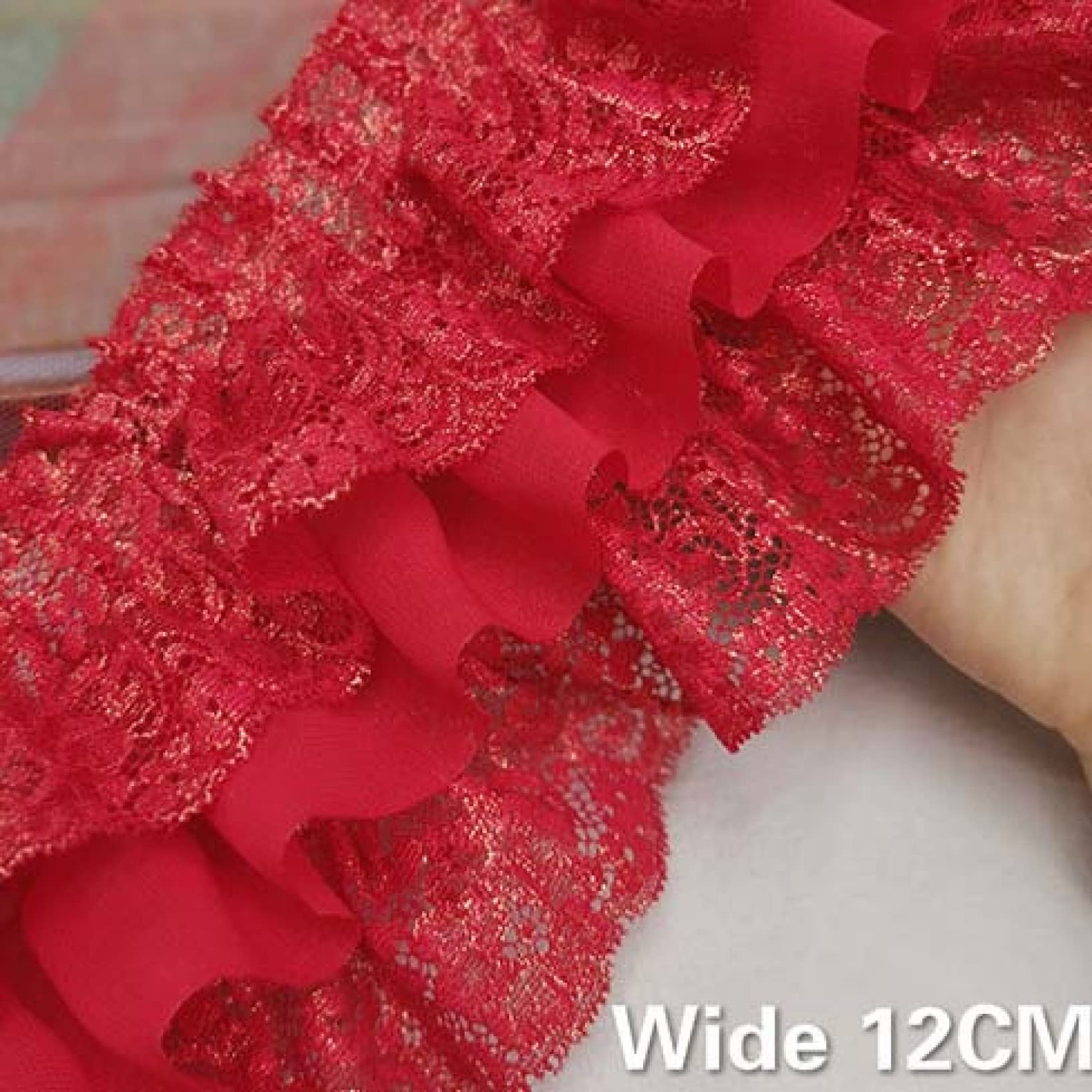 Wykończenie koronką 3-warstwowa plisowana szyfonowa koronkowa falbana z haftowaną wstążką DIY zasłony szycie odzieży patchwork dekoracyjne akcesoria(Pink)