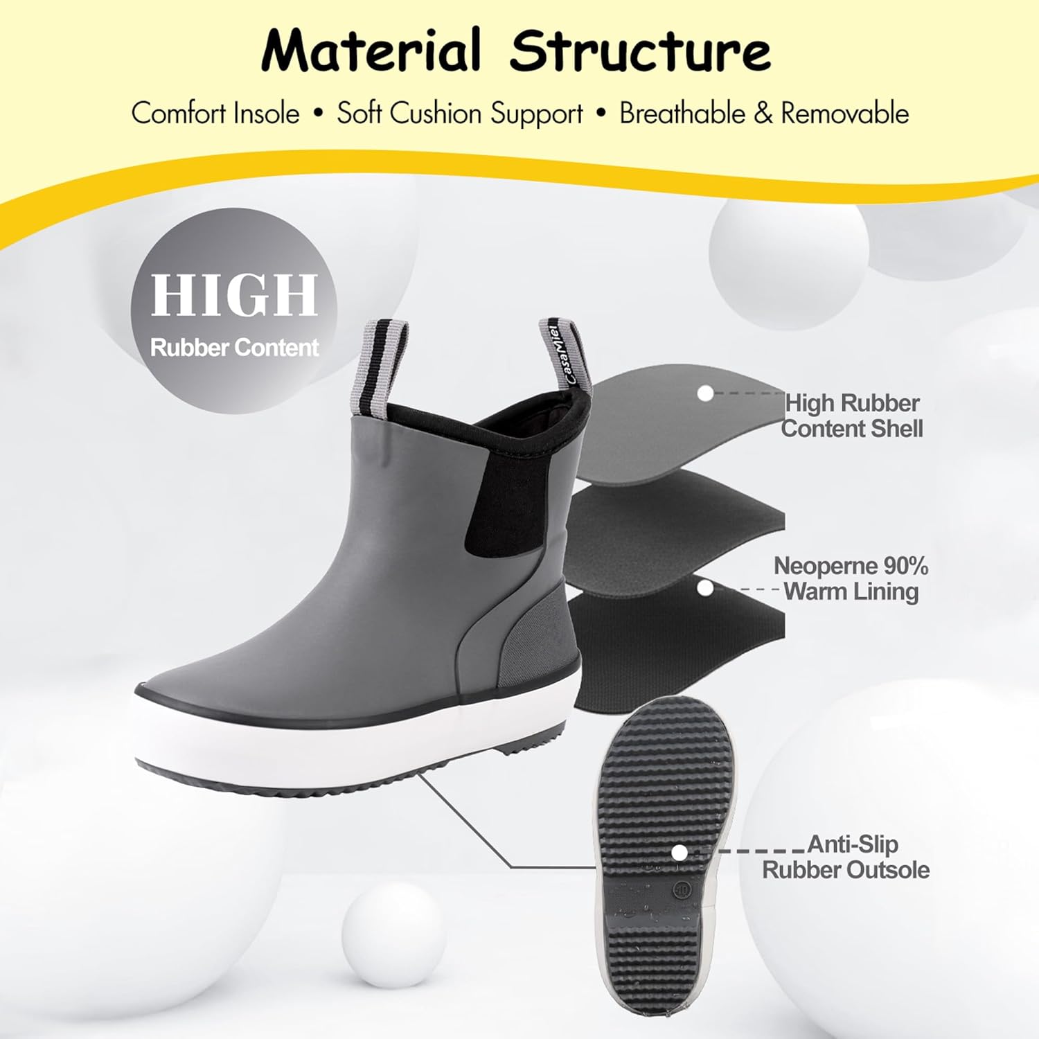 CasaMiel Waterproof Rubber Rain Boots for Big Kids - Youth Ankle Muck Boots, Non-slip Natural Rubber Snow Shoes, Boys Girls Deck Boots for Mud Gardening Fishing Hunting Outdoor