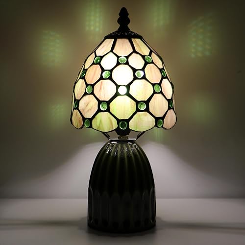 Miniatura 6 de Tiffany Lamp Stained Glass Mushroom Table Lamps 6X6X12.5 Inch Amber Green Pearl Style Small Night Light Ceramic Base Mini Accent Desk Light Suitable