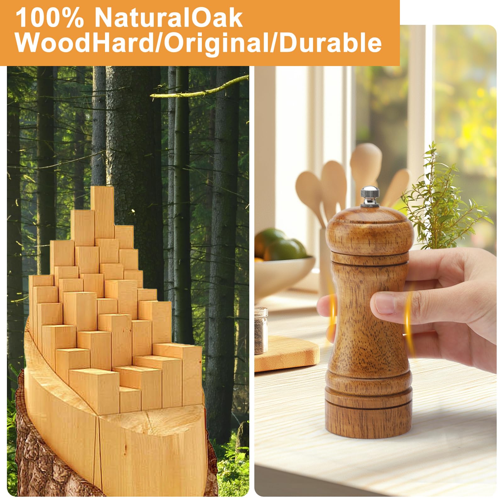 Macinino Per Pepe E Sale In Legno - Regolabile In Ceramica, Piccolo Per Spezie Fresche - Foto 5