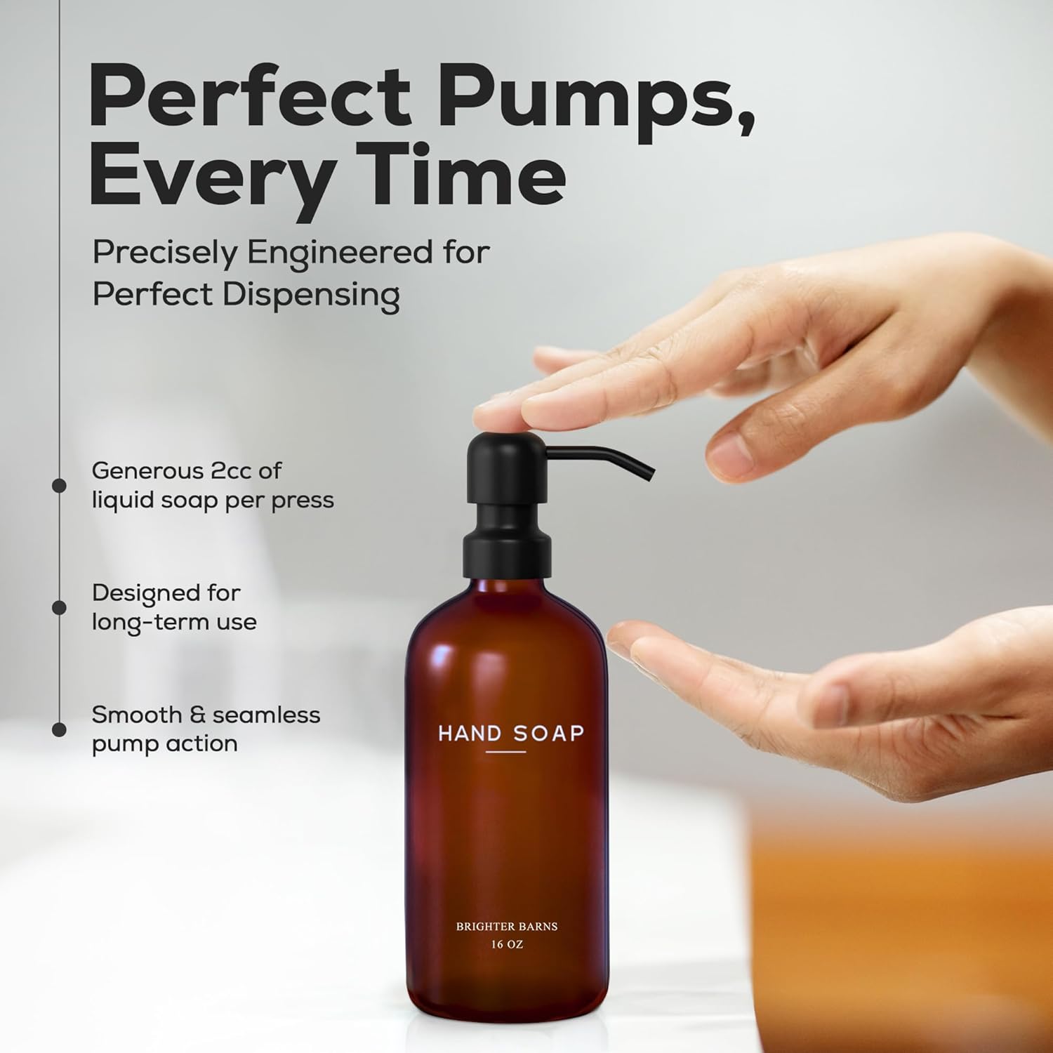 Amber Glass Hand and Dish Soap Dispenser Set by Brighter Barns - Modern Kitchen Decor & Accessories for Airbnb, RV, Office, Housewarming Gifts (Amber) - Image 4