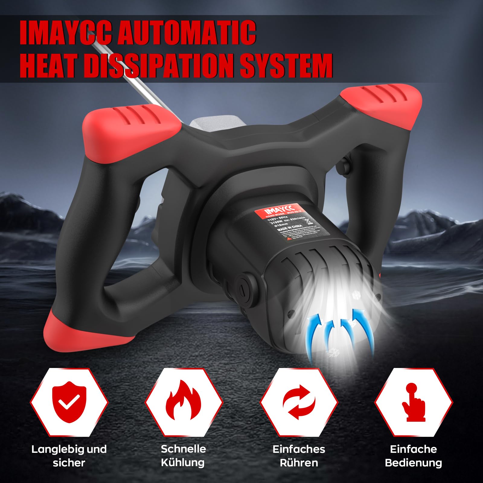 IMAYCC 2100W Malaxeur Mortier Colle Professionnel, Malaxeur Beton 220V, 6 Vitesses, Betonniere Électrique Noir