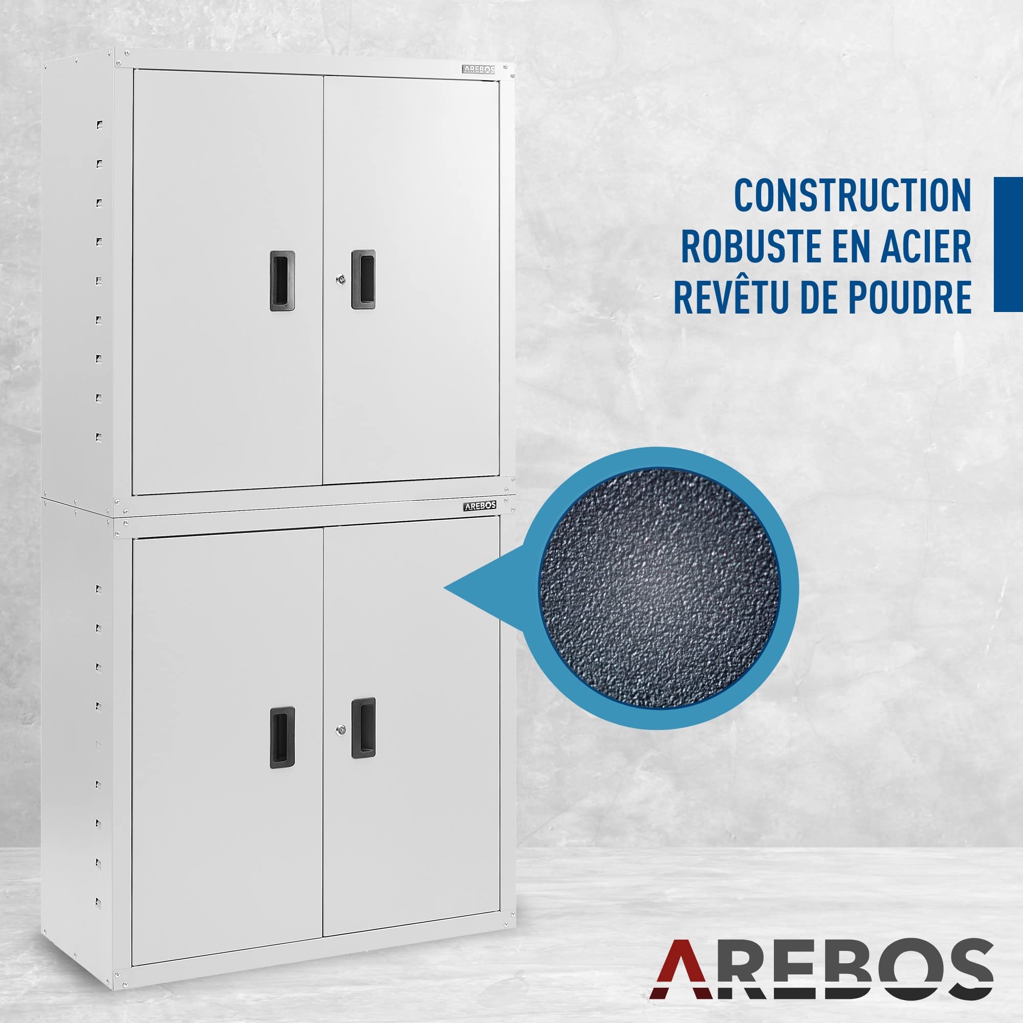 AREBOS Armoire de Bureau en Acier 180×90×40 cm | Meuble de Classement et de Stockage | 2 Étagères Réglables en Hauteur | Armoire à Matériel Robuste | Gris