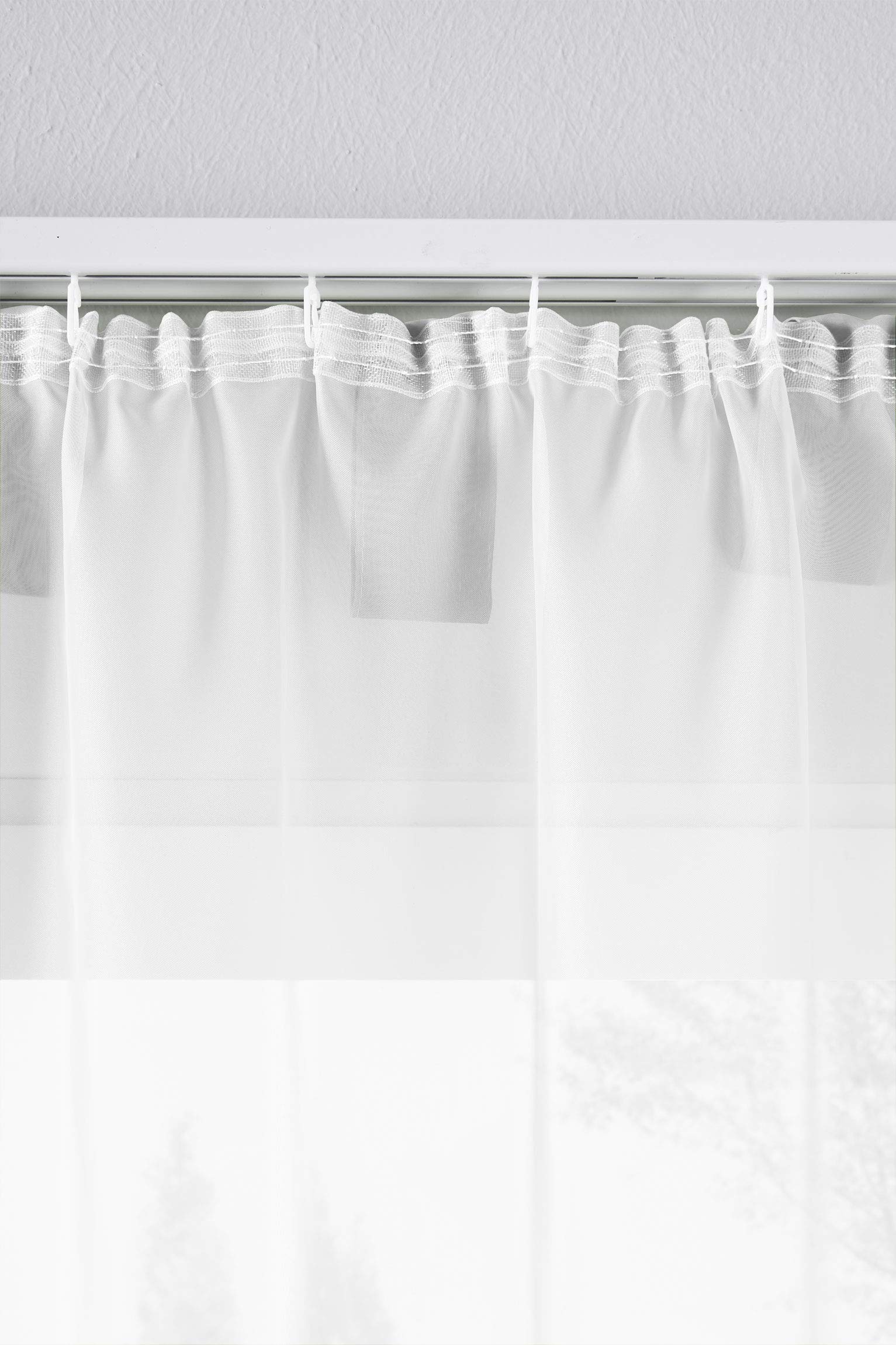 Gardinenbox 2er-Pack Gardinen Transparent Vorhang Set Wohnzimmer Voile Schlaufenschal mit Bleibandabschluß HxB 225x140 cm Weiß, 61000CN