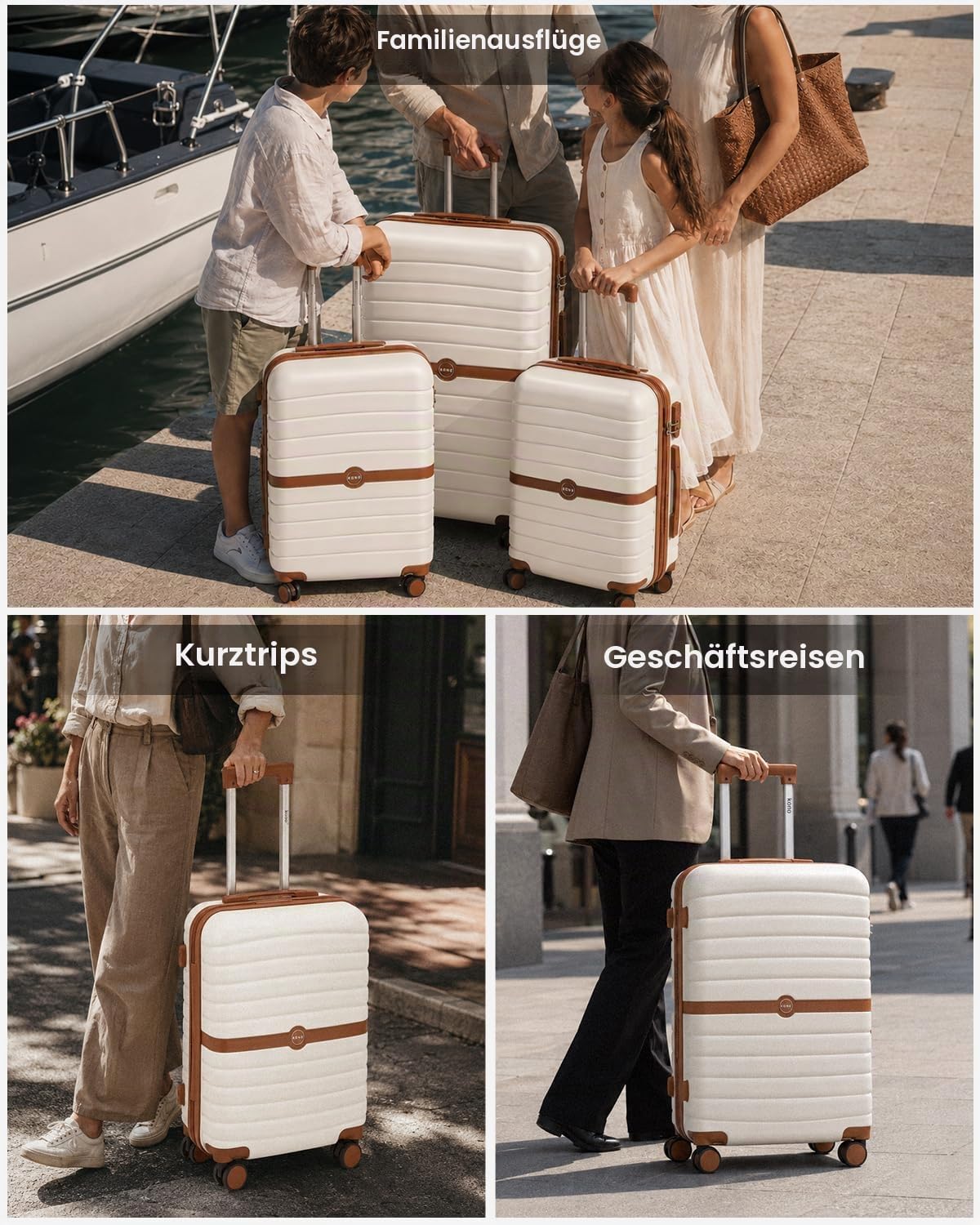 KONO Handgepäck Koffer 55x40x20 cm, Hartschalenkoffer aus ABS+PC, Leichter Reisekoffer mit 4 Rollen, Zahlenschloss und Teleskopgriff für Flugreisen (Creme/Braun)