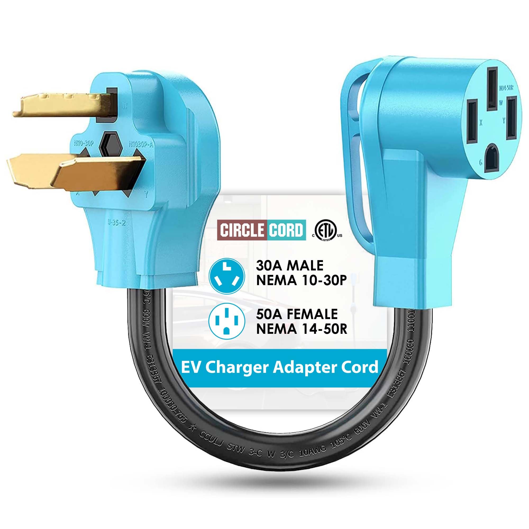 CircleCord NEMA 10-30P to 14-50R EV Charger Adapter Cord Compatible with Tesla Model 3/S/X/Y, 30 Amp Dryer to 50 Amp EV for Level 2 Charging, ETL Listed (Not for RV or Dryer)