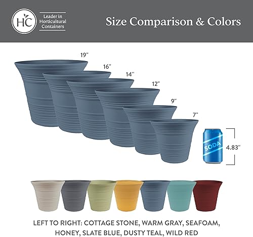 Miniatura 109 de The HC Companies Sedona - Maceta redonda de autorriego – Maceta ligera de cuidado personal – Maceta de plástico para hierbas y más – Macetas Gris