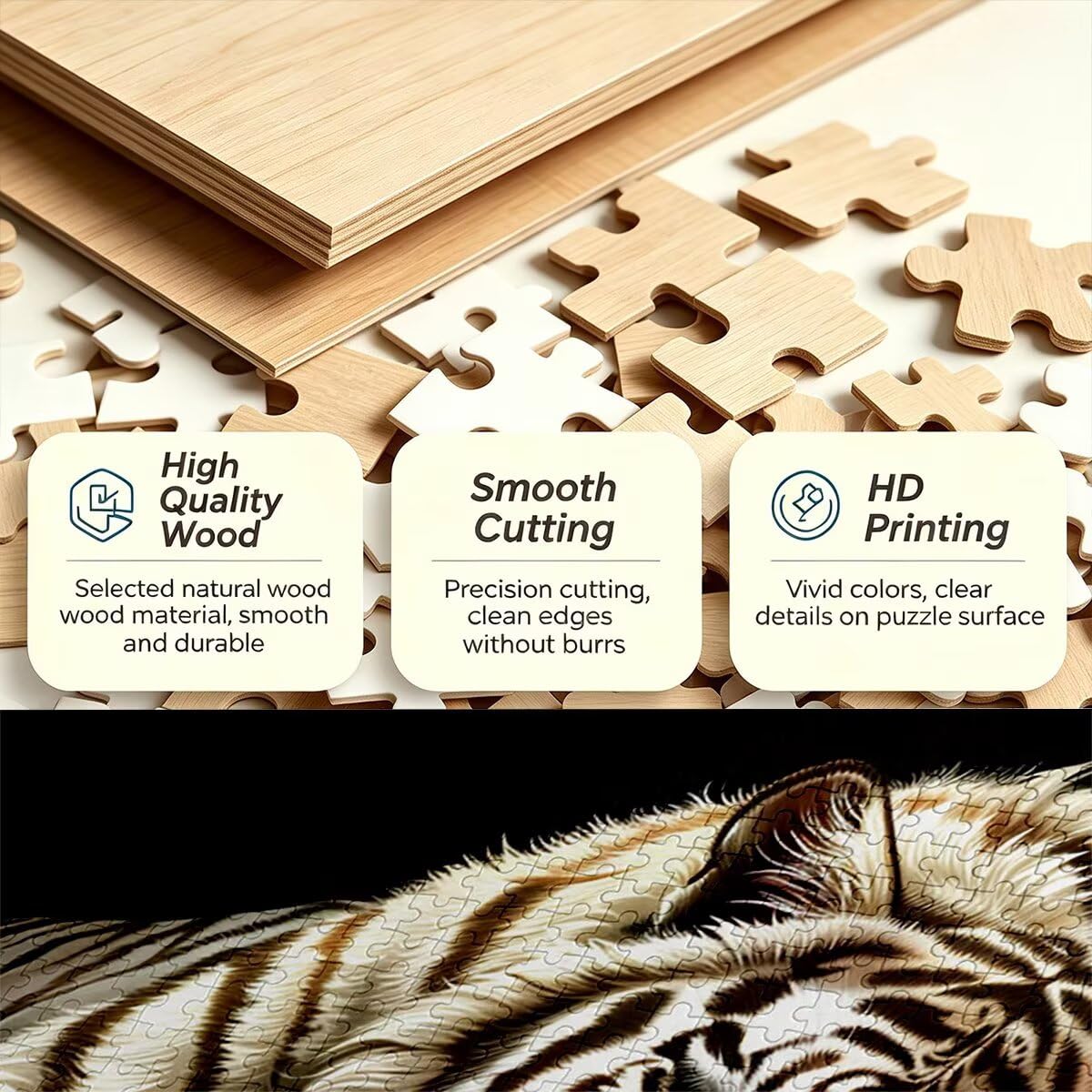 Puzzle 1000 Pezzi, Puzzle Tigre Bianca, Legno Pezzi, Regalo Donna -10865
