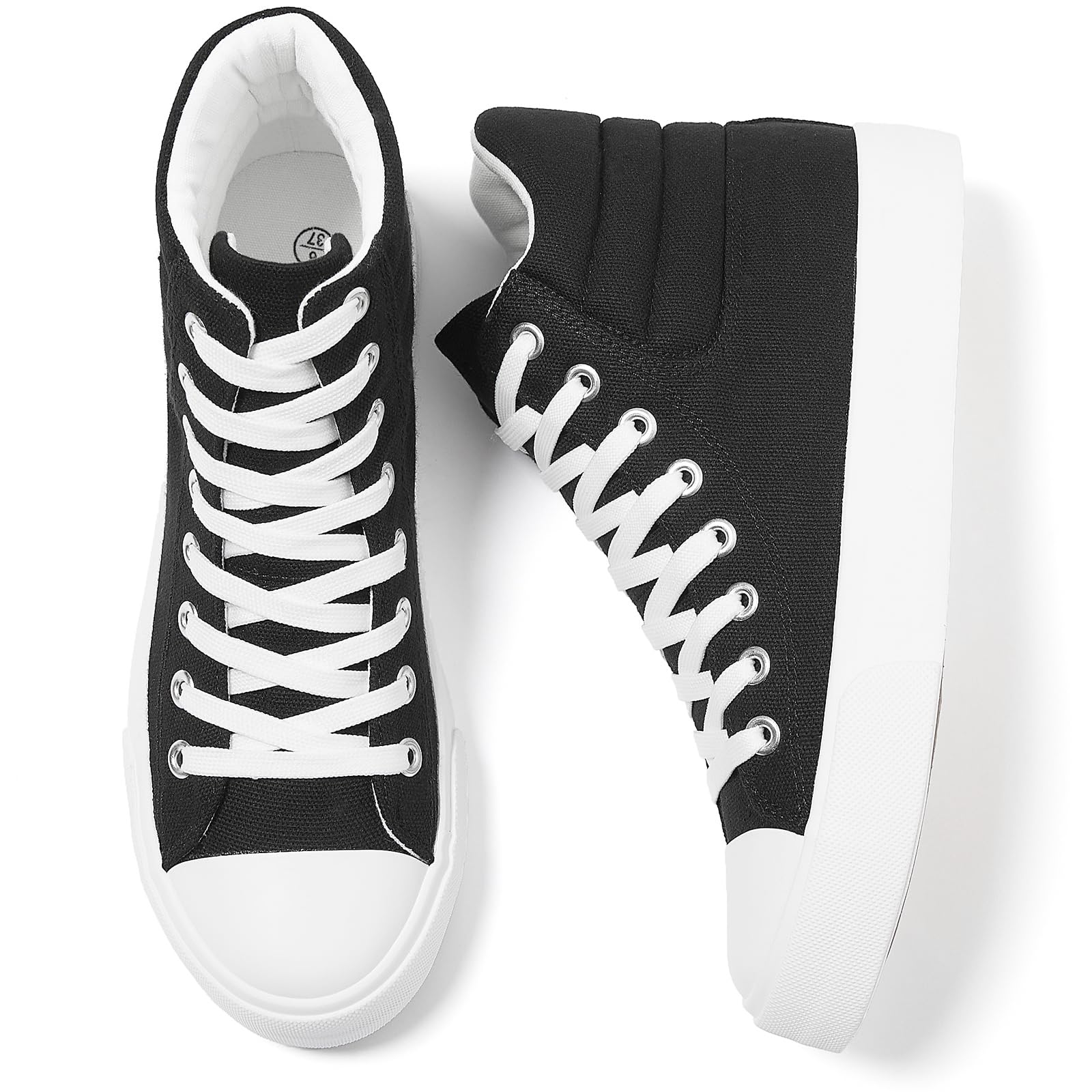 POVOGERHigh Top Sneakers for Women White Womens High Tops Canvas Shoes Black Fashion Sneakers Casual Lace up Tennis Shoes