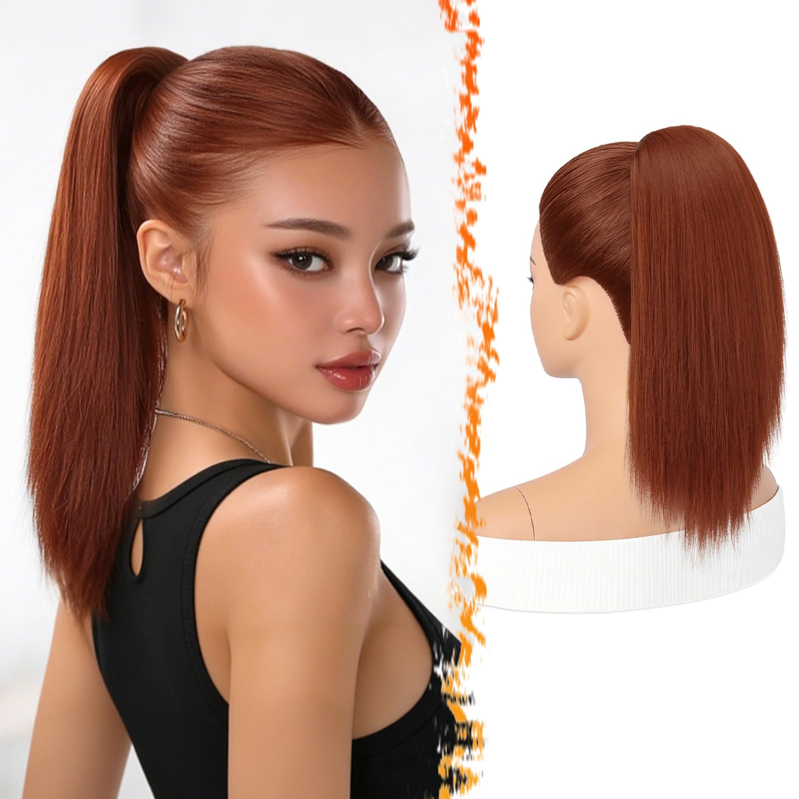 BARSDAR Liso Coleta Postiza Extensiones Pelo, 40cm Corta Liso Marrón Oscuro Cola de Caballo Extension con Cordón Natural Sintética Cheer Posh Ponytail Extensiones Postizos Fiestas Cheer Competition — view 9