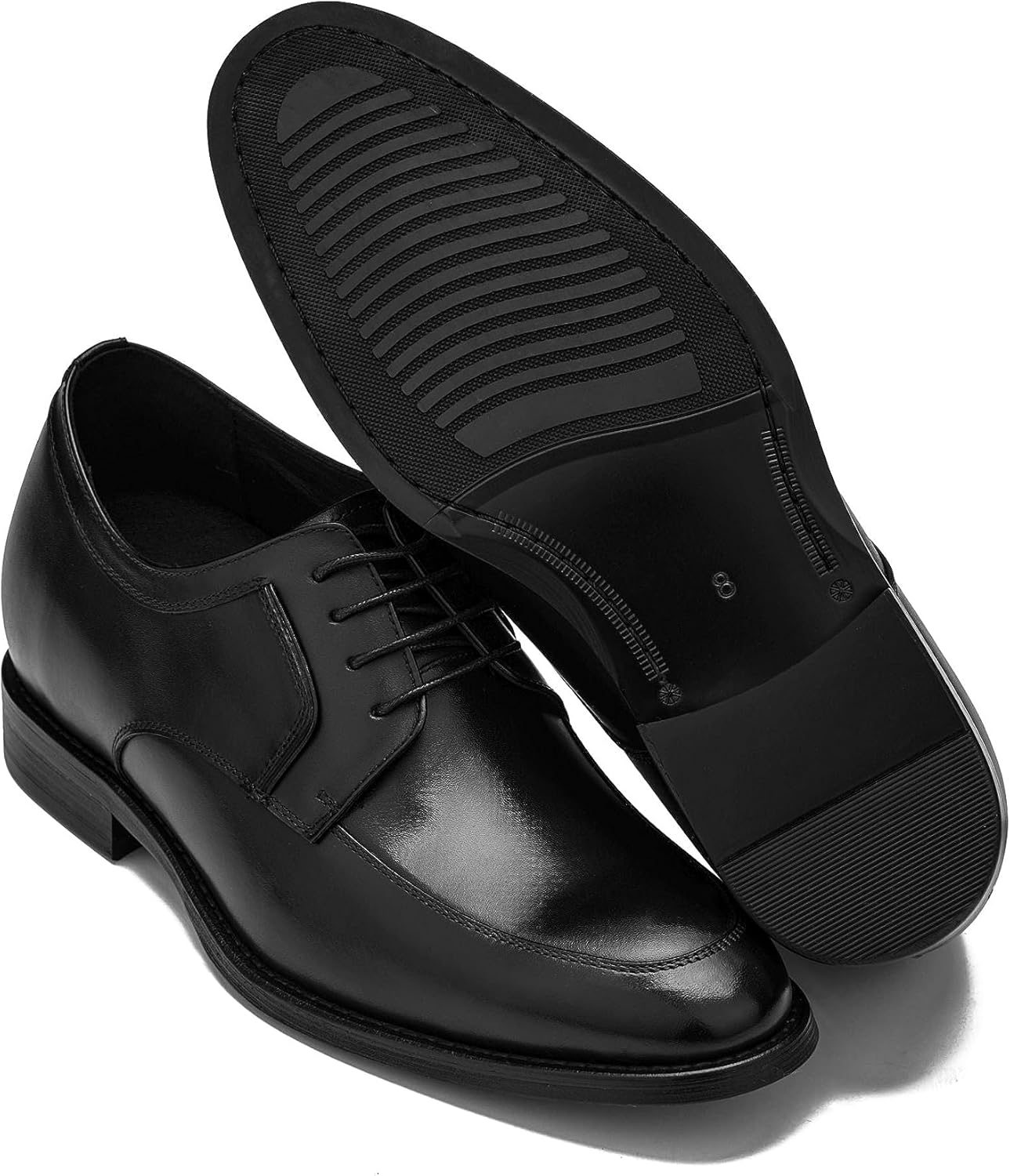 CALTO Men's Invisible Height Increasing Elevator Shoes - Black Premium Leather Lace-up Round-Toe Formal Derby Oxfords - 2.8 Inches Taller - Y7425- Size 9 D(M) US - Image 5