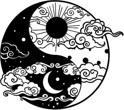 Slickss Yin Yang Decor Metal Wall Art, Sun and Moon Wall Decor with Cosmic Design, Balance Themed Gift for Yoga & Meditation Room, Boho Home Decor13.9" x 12.3"