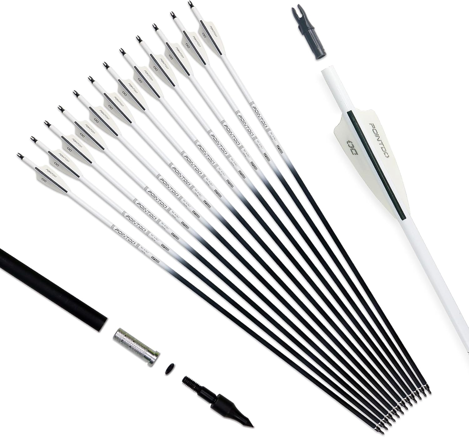 30inch Carbon Arrow Fluorescence Color Targeting and Practice and Hunting Arrows for Compound Bow and Recurve Bow with Removable Tips(Pack of 12)