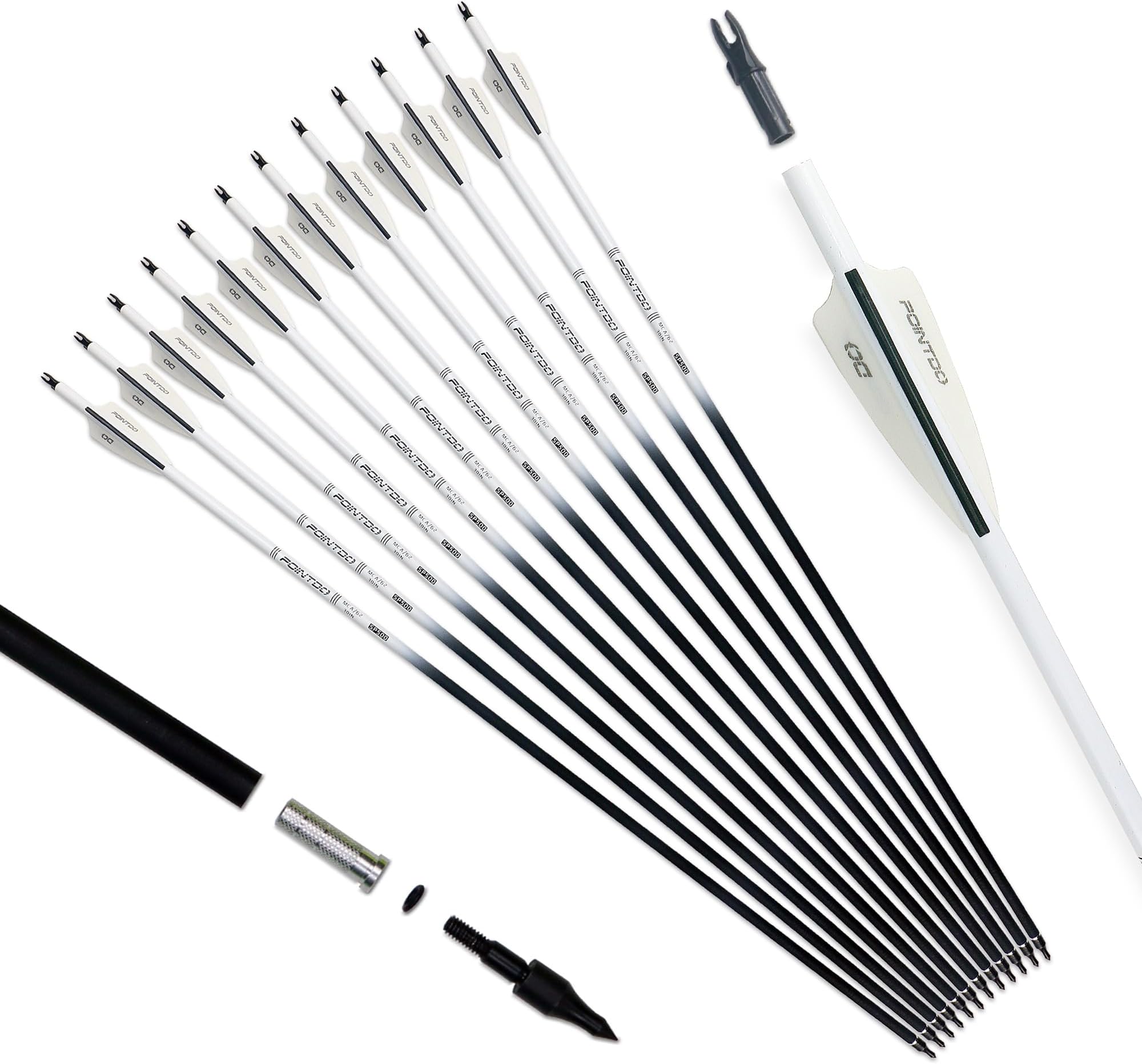 30inch Carbon Arrow Fluorescence Color Targeting and Practice and Hunting Arrows for Compound Bow and Recurve Bow with Removable Tips(Pack of 12)