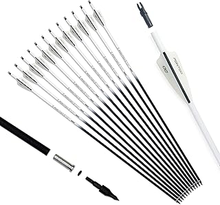 Pointdo 30inch Carbon Arrow Fluorescence Color Targeting and Practice and Hunting Arrows for Compound Bow and Recurve Bow with Removable Tips(Pack of 12) (Fluorescein White)