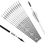 Pointdo 30inch Carbon Arrow Fluorescence Color Targeting and Practice and Hunting Arrows for Compound Bow and Recurve Bow with Removable Tips(Pack of 12) (Fluorescein White)