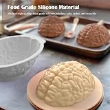Silicone Brain Mold - White Realistic Human Brain Cake Mold,Large Volume with Support Base,Thicken Organs Mould for Halloween Fondant Candy Chocolate Jelly or Pudding,3.2