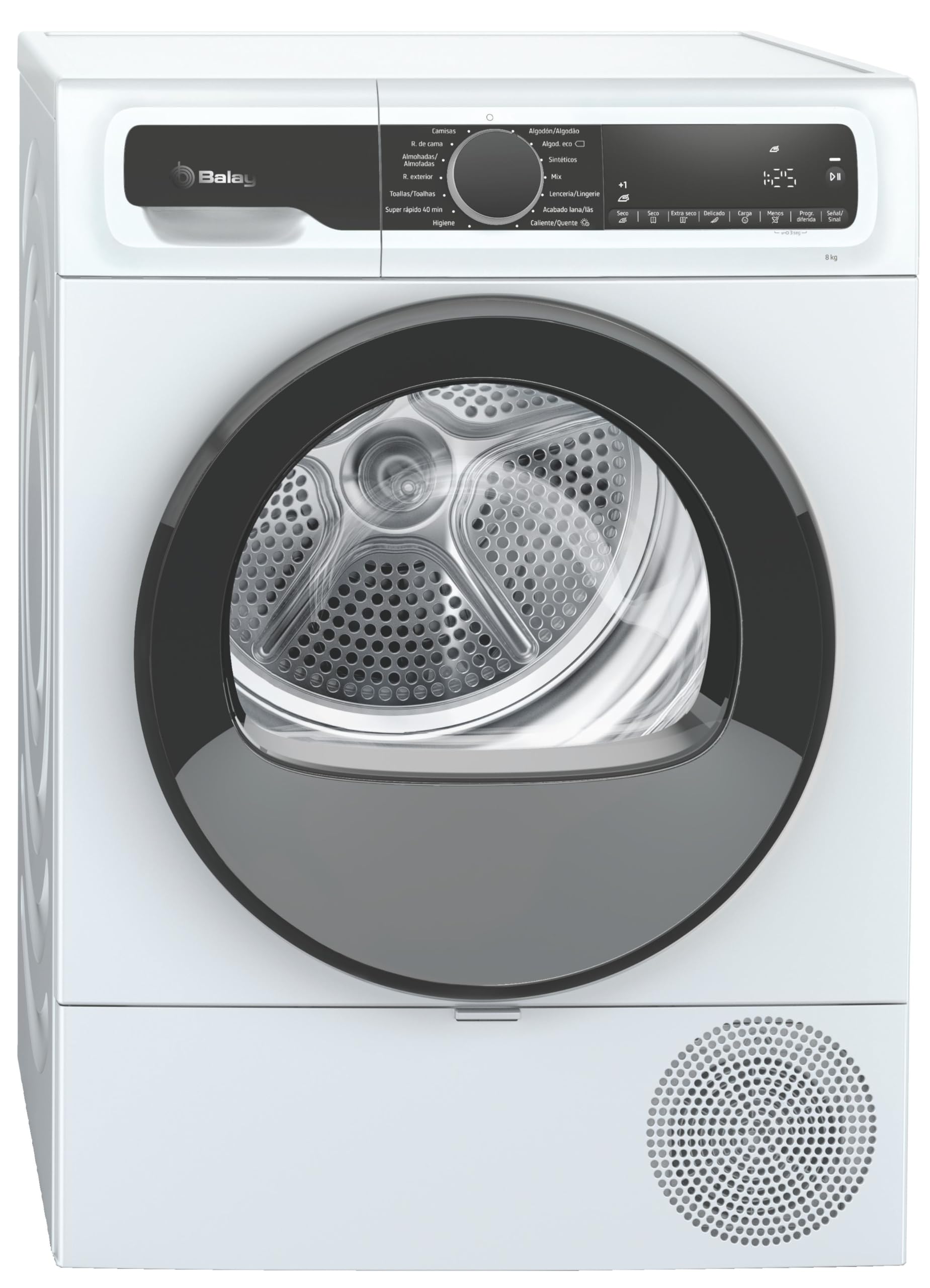 Balay 3SB380B - Secadora, Bomba de Calor, A+++, Libre instalación, 60 cm, 8 kg, Blanco, Display LED, filtro de fácil limpieza, programa para ropa de cama, puerta cristal, 2022