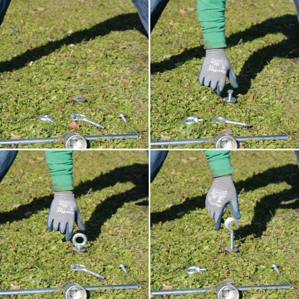 T-BLOCK - Kit professionale di 4 viti di ancoraggio a terra ecologici lunghezza 75 cm Ø 35-17 testa esagonale da 46 mm con punto fisso M12.