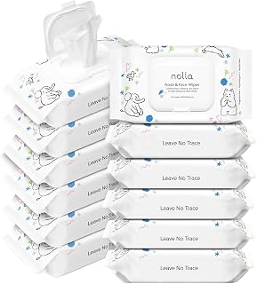 Nolla Nose and Face Wipes for Babies & Kids with Saline, Vitamin E, & Aloe | Unscented | Compostable, 360 Count (12 Packs of 30)