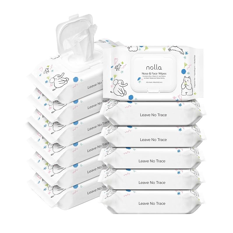 Nolla Lenços para Nariz e Rosto com Solução Salina, Vitamina E e Aloe, Sem Fragrância, Compostáveis, 360 unidades
