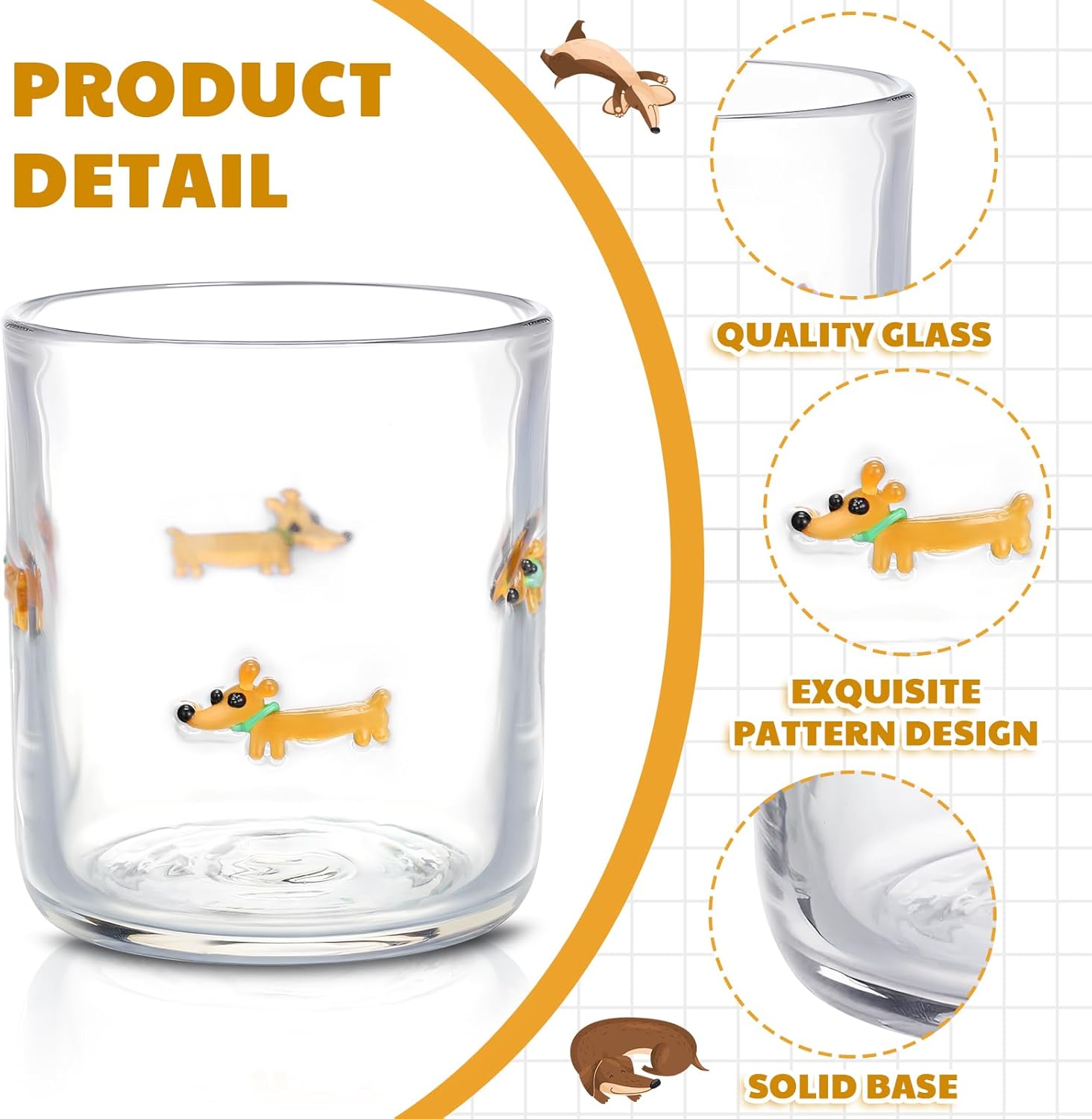 SiliFine 2 Pcs Dachshund Icon Juice Glasses - 14oz Cute Dog Stemless Wine Drinking Coffee Glass Cup for Home Party Supplies & Gift
