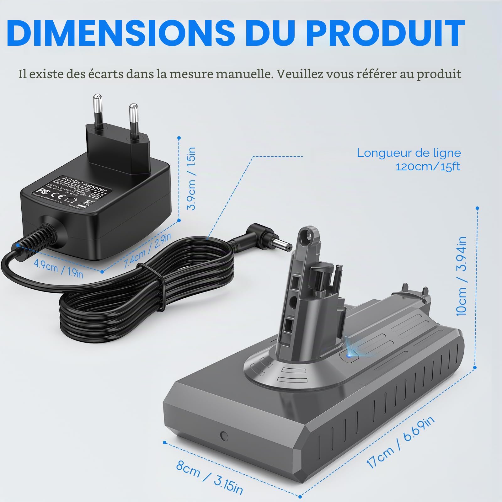 ASUNCELL Batterie 3900mAh pour Dyson (Screw in Type) avec Chargeur, Brosse et vis, 25,2V, pour aspirateur sans Fil SV14 Absolute Complete Fluffy