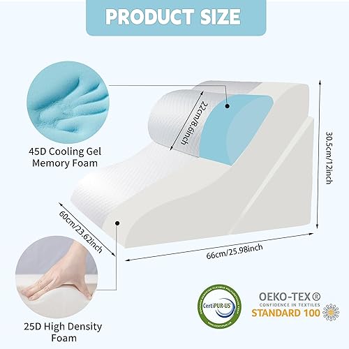 Miniatura 3 de Juego de 3 almohadas de cuña ortopédicas 15 en 1 para dormir, almohada de cuña de espuma viscoelástica ajustable para después de la cirugía, reflujo