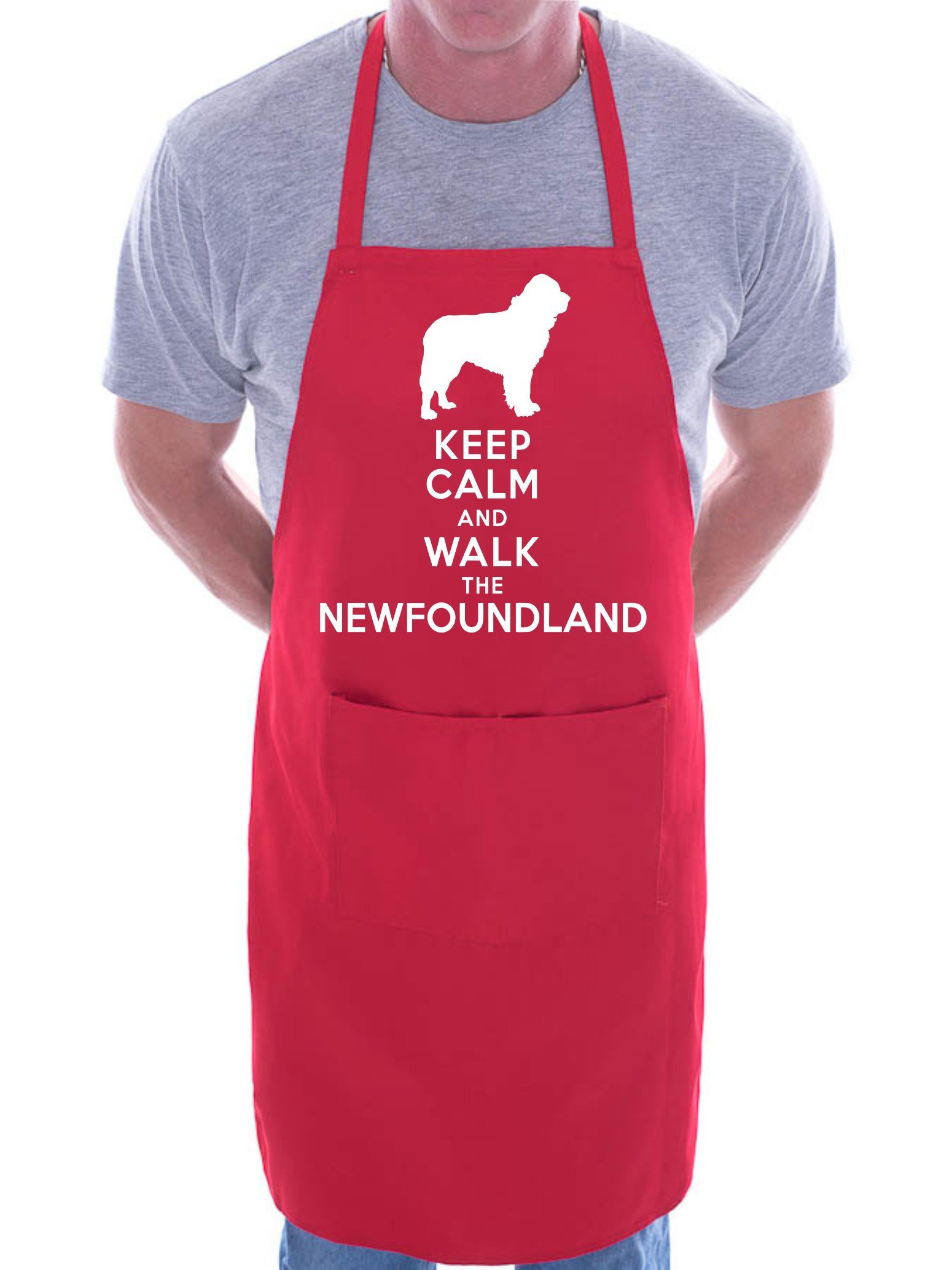 Print4u Men's Red Keep Calm Walk The Newfoundland Dog Lover Bbq Cooking Novelty Apron