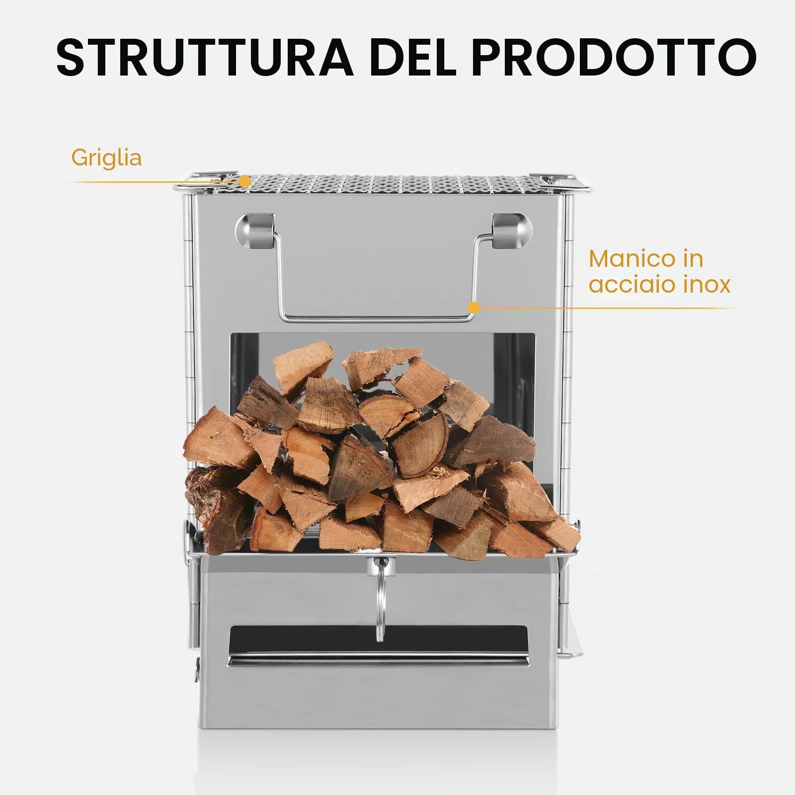Lixada Campeggio Stufa In Acciaio Inox Pieghevole Zaino Stufa A Legna Mini Barbecue Grill con Borsa Da Trasporto per Campeggio Escursionismo Cucina