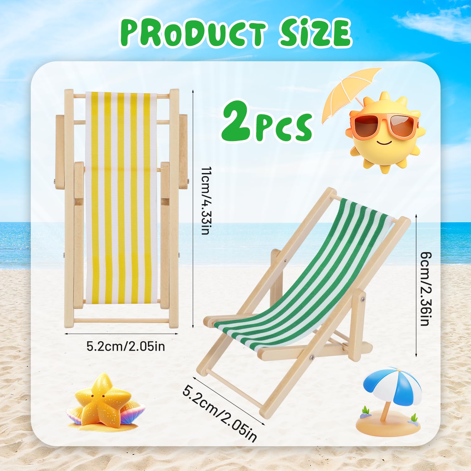 2 Pcs Chaise Longue pour Maison de Poupée, Mini Chaise Longue, 1:12 Miniature en Bois Chaise de Plage, Chaise Longue Miniature pour Décoration Plage Miniature Jardin Maison de Poupée