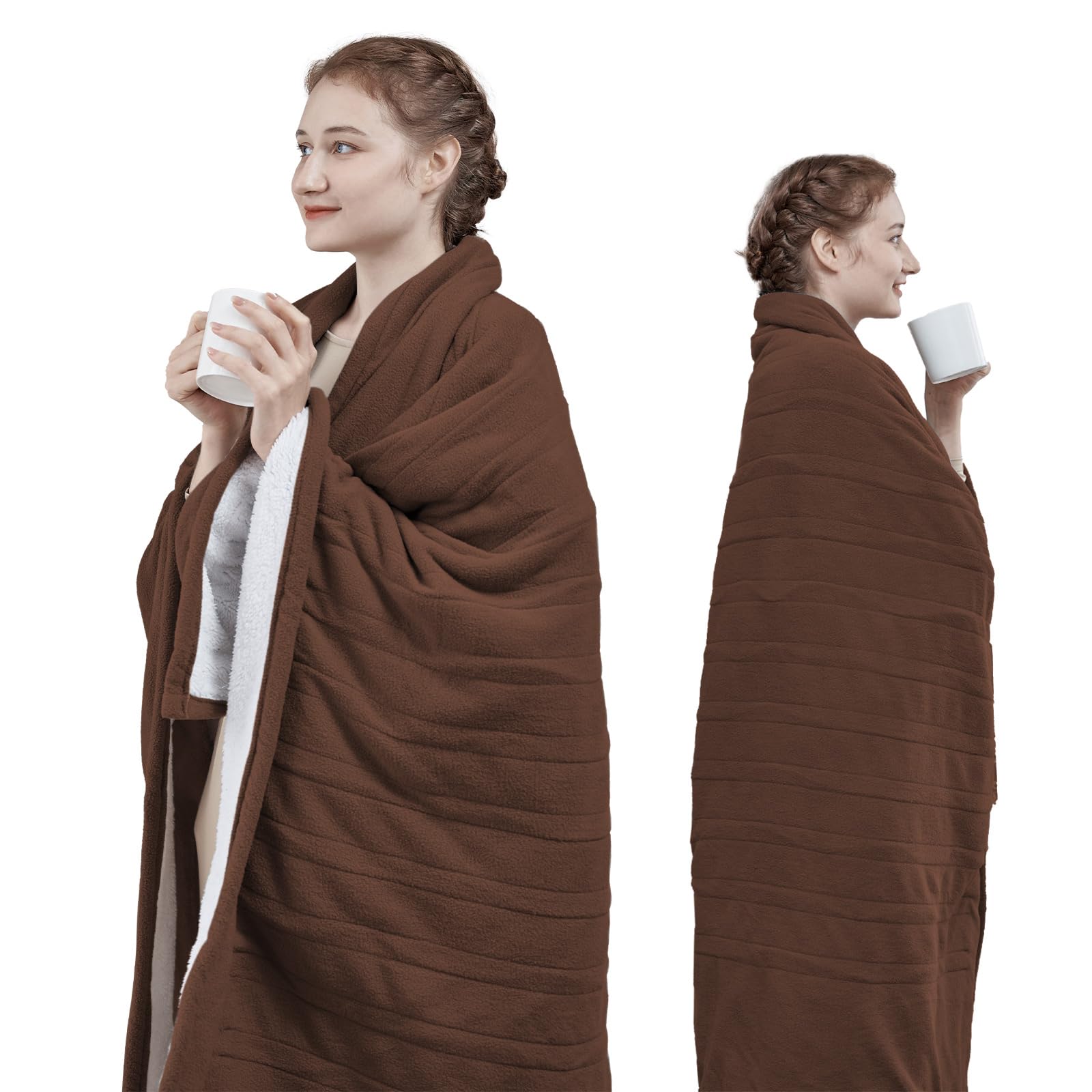 Amazon.com: PiPiMAMA Heated Throw Blanket Electric 50” x 60” Sherpa u0026 Polar  Fleece Portable Heating Blanket Throw Fast Heating with 5 Heating Level, 4  Hours Auto-Off, Overheating Protection Machine Wash Caffeine :