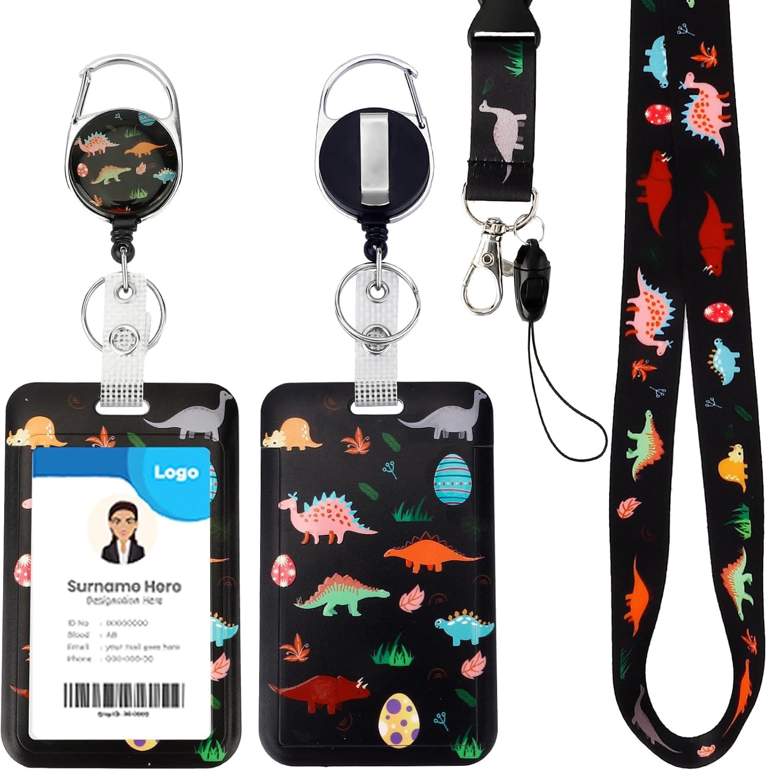 Dinosaur Lanyards for Neck with Card Holder Sliding Badge Holder with Lanyard, Vertical Id Card Holders for Student Nurse Name Badge Holders Men Bus Driver Accessories Nurse Accessories