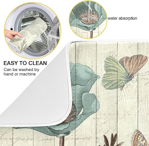 Miniatura 2 de senya Tapete de secado de platos súper absorbente, microfibra de secado rápido, 24 x 18 pulgadas, almohadilla de cocina, diseño floral retro de