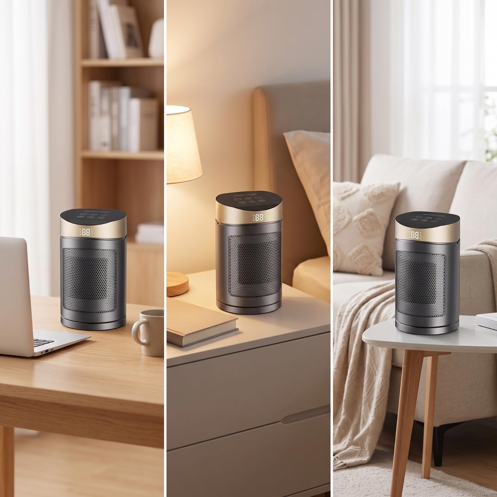 Amagogo Termoventilatore in Ceramica Silenzioso | Design Compatto Salvaspazio, Termoventilatore Ceramico, Istantaneo, Stufa Elettrica, per Ufficio, Smart Worker, Studenti, Argento