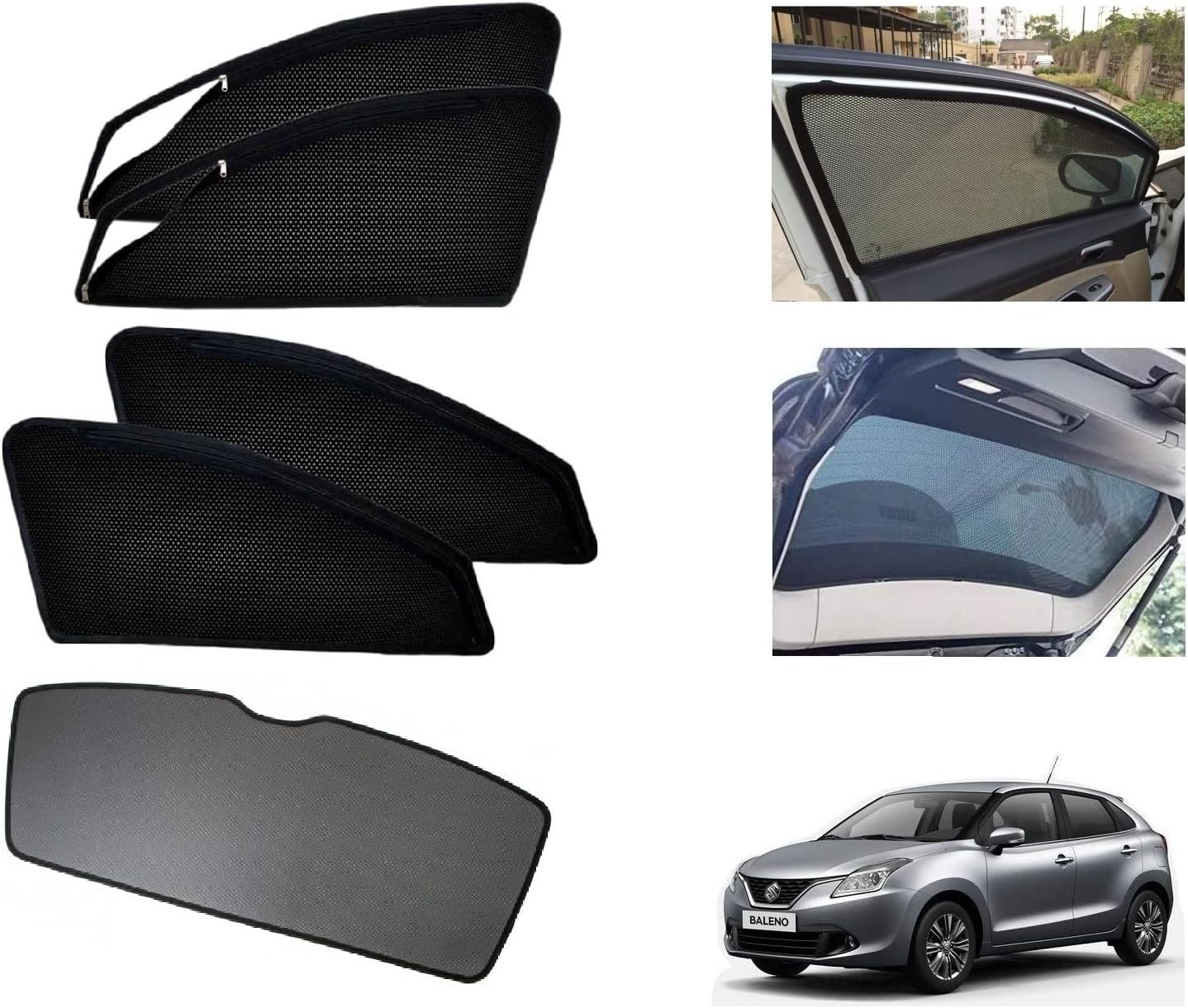 Auto Addict Zipper Magnetic Car Curtain Sunshades with Rear Window (Side Windows,Dicky Window,5 Pcs) for Maruti Suzuki Baleno Nexa