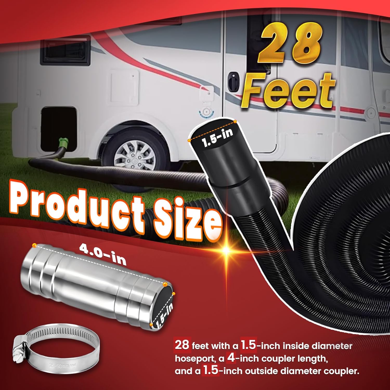 97521 RV Macerator Sewer Hose Kit - 1.5 Inch x 22 Feet for Thetford Sani-Con Turbo 400S 500S 600S 700S - Waste Water Drain Hose with Fittings