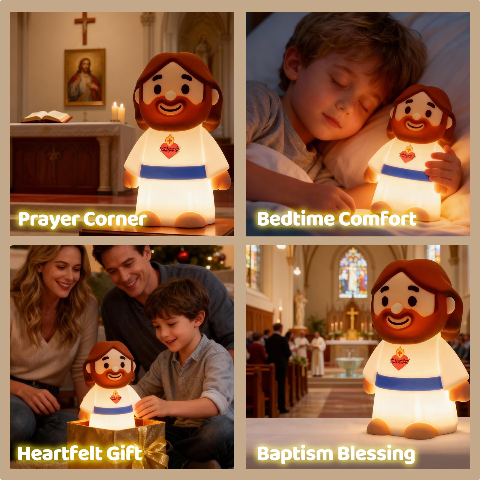 Caaaat Luz nocturna de Jesús para niños, lámpara de guardería de silicona con 3 niveles de brillo y temporizador de 30 minutos, regalos de bautizo y Pascua, luz nocturna recargable para oración