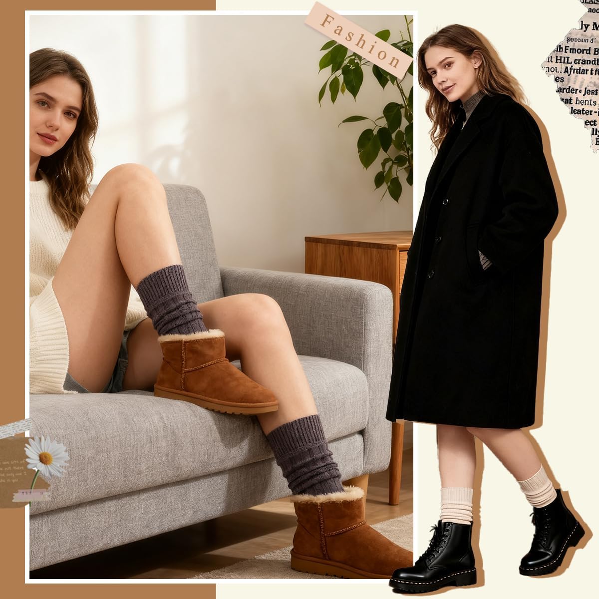 Merino Wool Light Weight Boot Socks for Women, Cozy Thermal Crew Calf Slouch Socks for Winter 3 Pairs - Image 2