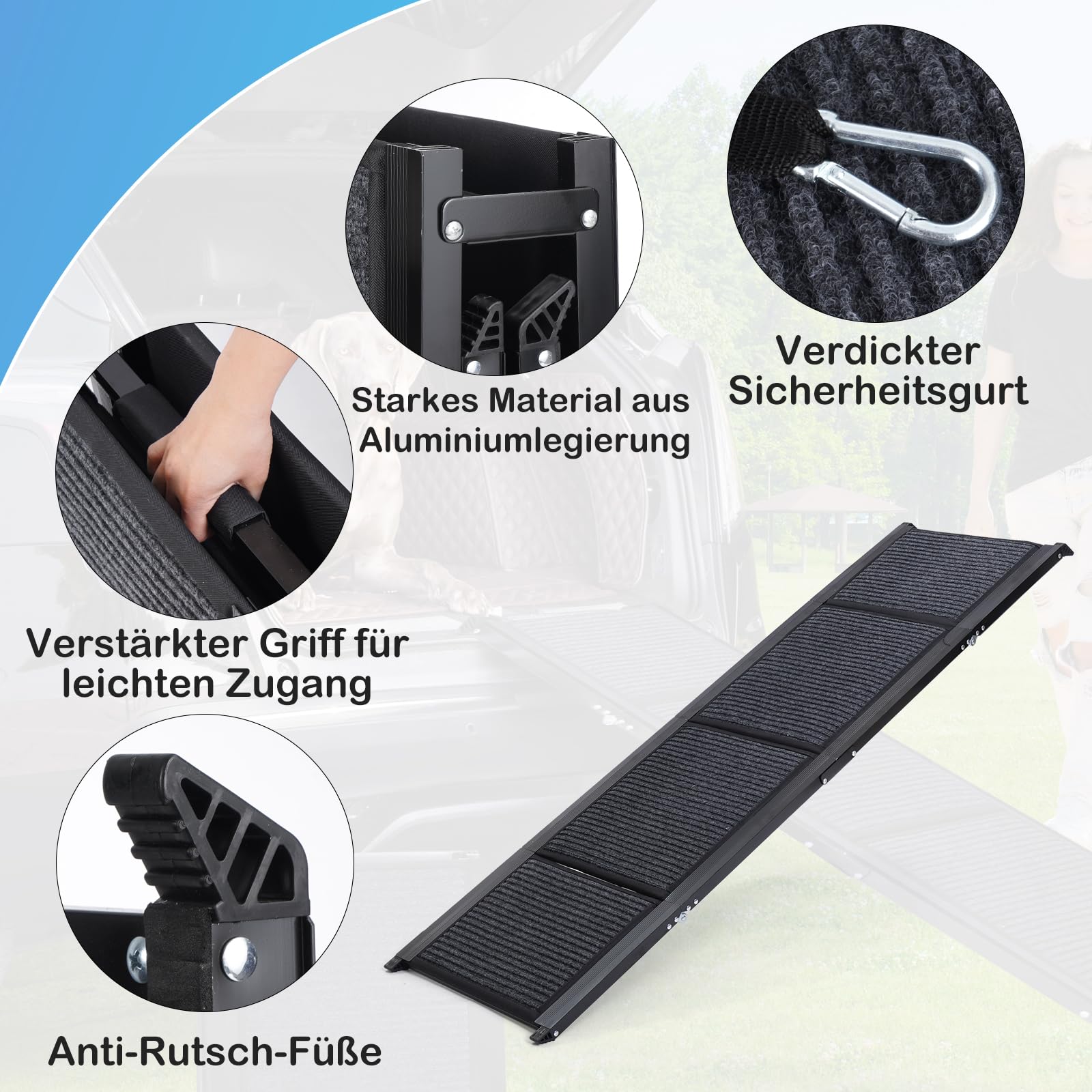 Uross Escalera para perros para coche 160 cm - Escalera plegable para perros para coche y SUV, escalera para perros de aluminio para perros grandes, escalera extensible para perros para camiones, cama