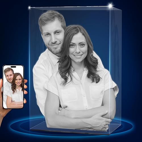 3D Crystal Photo, Personalized Gifts for Women Wife Mom Dad Husband Grandma Grandpa, Custom Gift With Your Own Photo, Custom Glass 3D Laser Etched