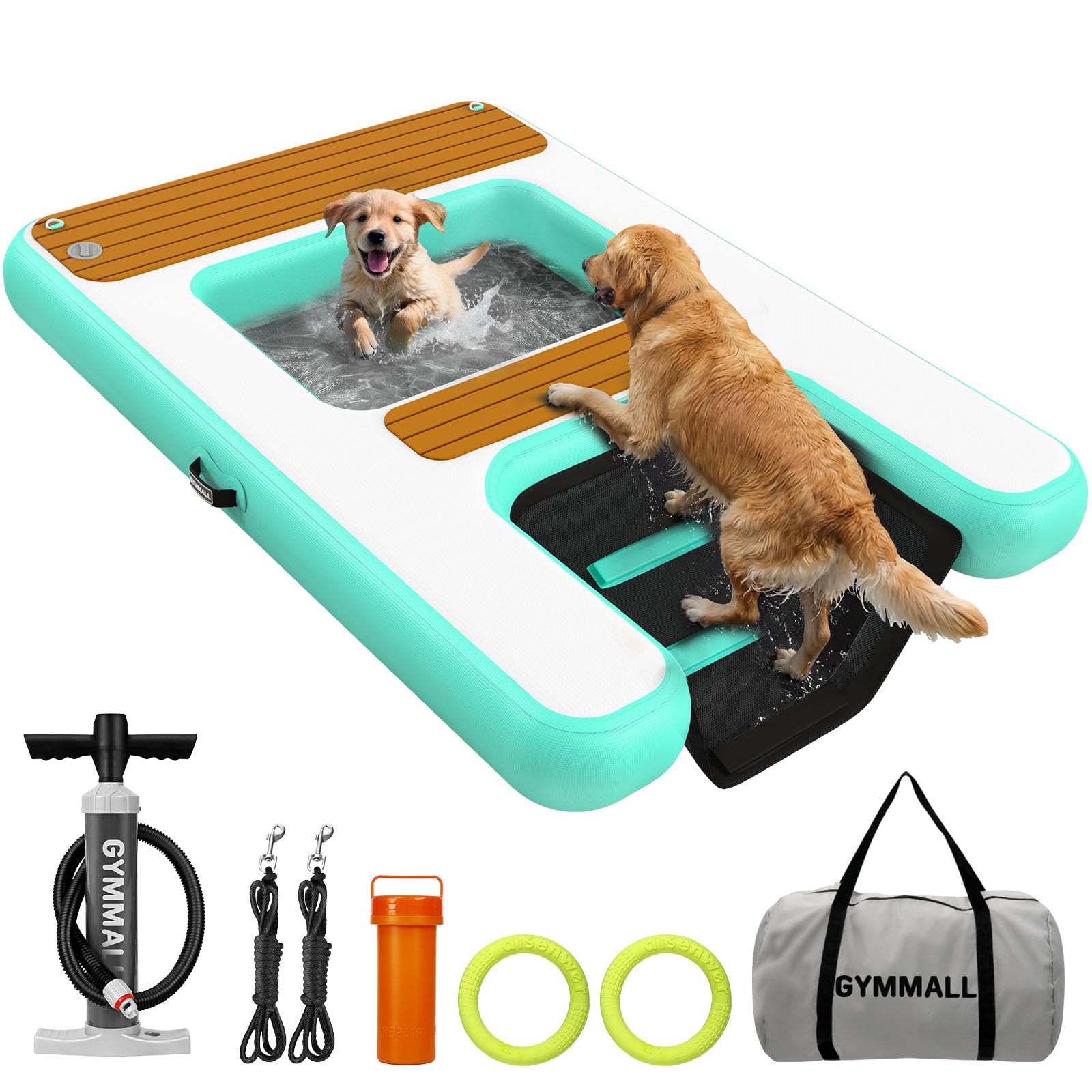 Rampa per Cani per Accesso all'Acqua Ottimizzata 170 x 120 cm, 2 in 1 Piattaforma Acquatica Gonfiabile per Cani, Portata Fino a 150 kg, Adatta per Pontili, Barche e Piscine