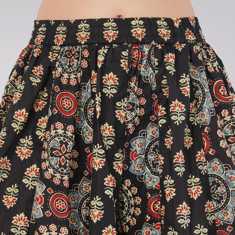 Rabhika Women’s Black Pure Cotton Patterned Maxi Skirt, Comfortable Long Skirt for Everyday, Office & Casual Wear| 2XL 2