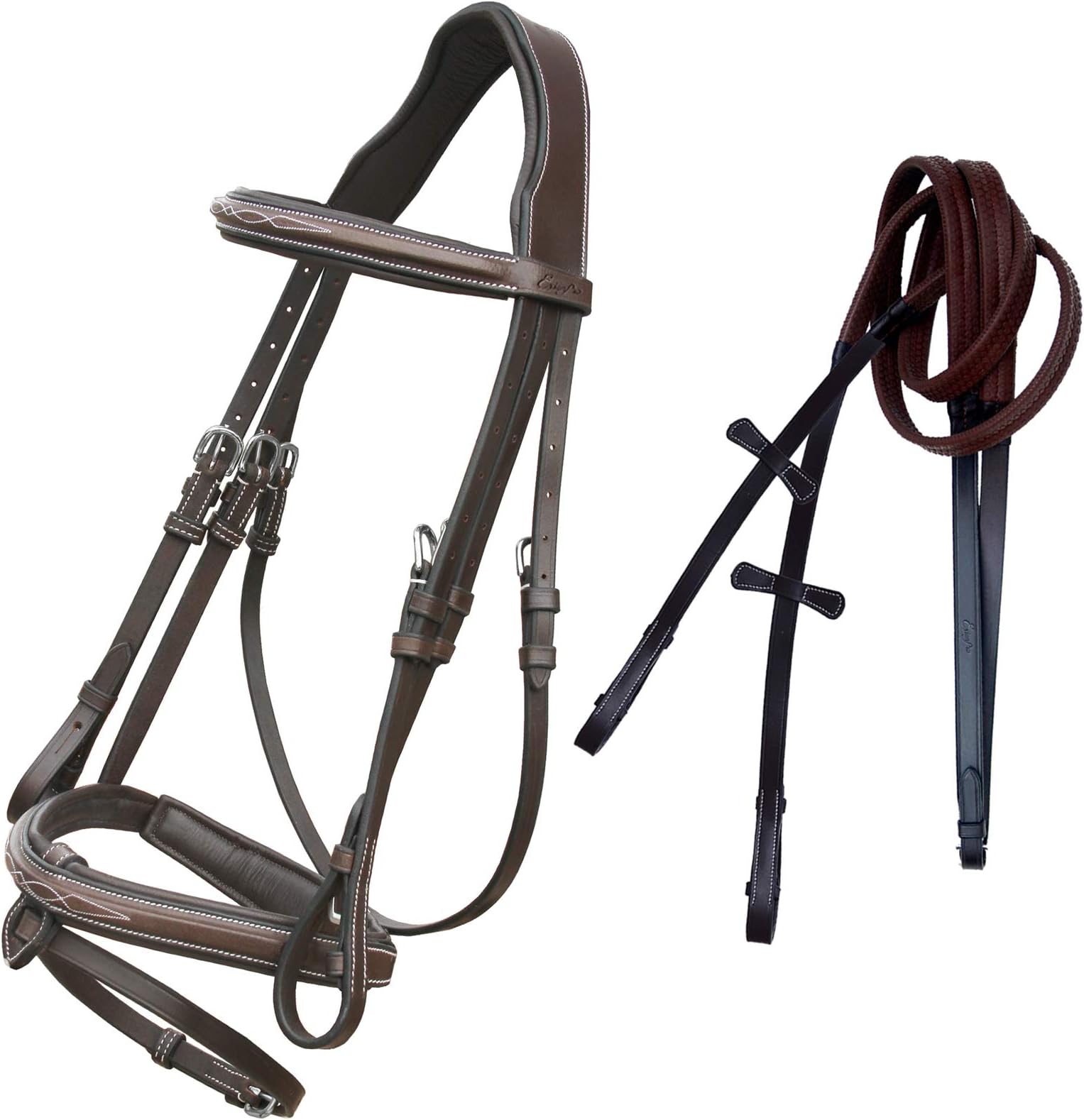 Exion Horse Snaffle Jumping Bridle with Removable Flash & Rubber Reins | Royal English Bridle for Horses | Black, Brown | Full, Cob, Over, Pony