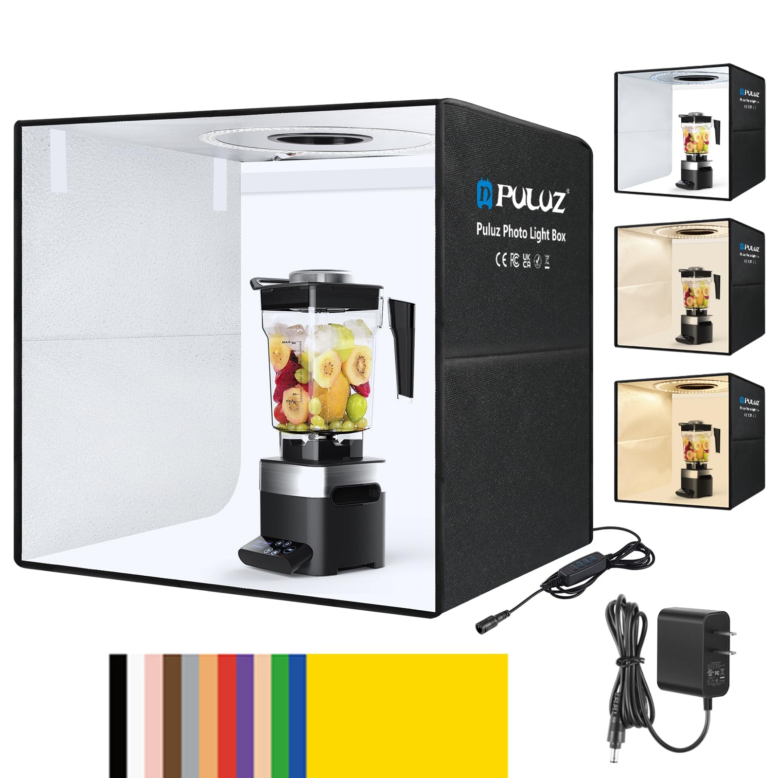 PULUZ Light Box Photography, 20x20 inch Portable Photo Studio Light Box, Professional Dimmable Quick Charge USB-C Photo Booth with 200 LED Lights & 12 Color Backdrops Photo Box for Product Photography