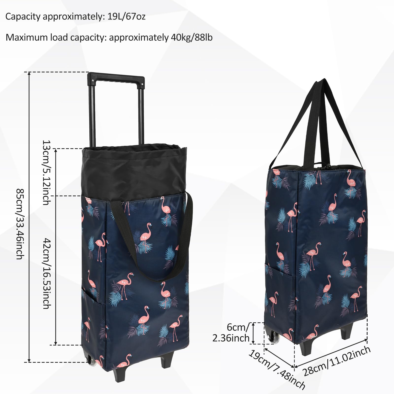 Bolsa de la compra plegable, carrito de la compra, carrito para escaleras robusto y resistente a la intemperie, con ruedas silenciosas (flamenco)